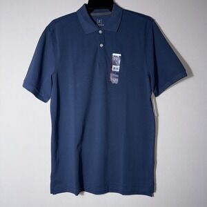 George Mens Blue Pique Polo Short Button Up Collared Sleeve Shirt Size Small NWT